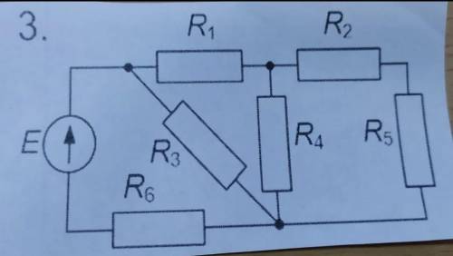 Решите по электротехнике дано:R1=1,---R6=6 ОмЕ=10 В