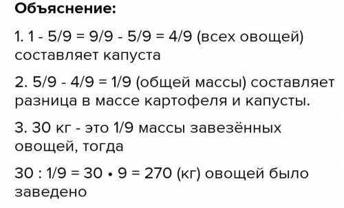 с задачей В магазин завезли 2 вида овощей - капуста и картофель. Картофель составляет пять девятых (