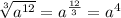 \sqrt[3]{a^{12} }=a^{\frac{12}{3} }=a^{4}