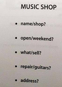 Imagine, you are asked about a music shop. Complete the advert with 7-8 sentences.