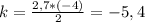 k = \frac{2,7 * (-4)}{2} = -5,4