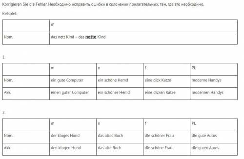 Задание 1 Ergänzen Sie Adjektive in der richtigen Form (Nominativ oder Akkusativ). Необходимо вписат