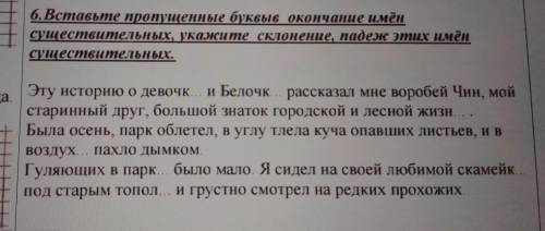 6. Вставьте пропущенные буквыв окончание имён существительных, укажите склонение, падеж этих имён су