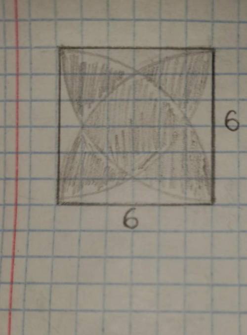 Найдите площадь закрашенной части квадратастороны квадрата равно 6