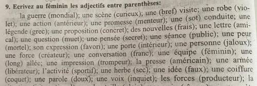 Ecrivez au feminin les adjectifs entre parentheses: первые 10 прилогательных