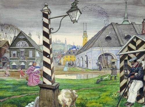 Составить небольшой текст описание по картине М.Добужинского Город в николаевское время