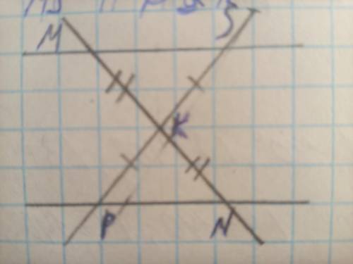 На рисунку точка K середина відрізків MN і SP. Довести, що MS||PNРус.На рисунке точка K середина отр