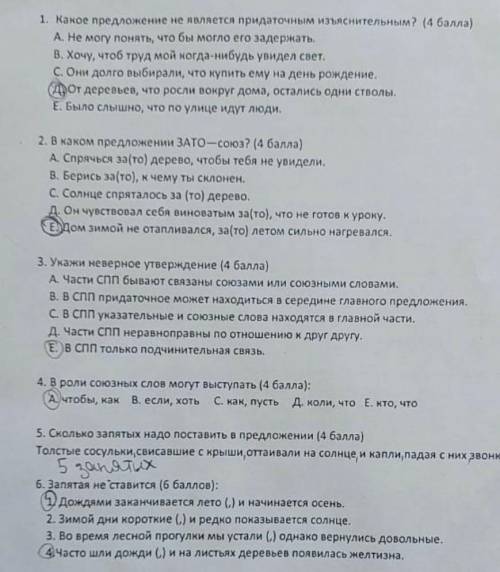 сделать тест по русскому языку (не обращайте внимания на отмеченные варианты)