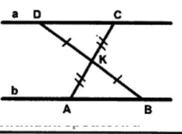 Есть прямые а и b но между ними 2 треугольника DKC и ABK можете