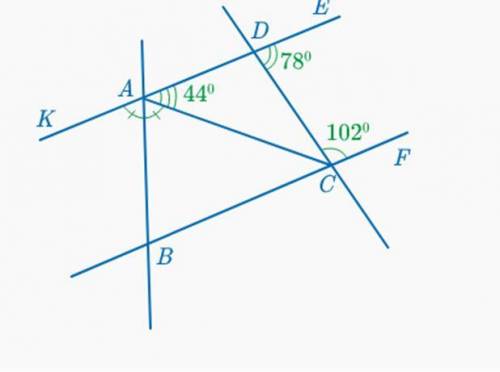 Используя рисунок найдите углы треугольника ABC