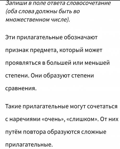 Запиши в поле ответа словосочетание (оба слова должны быть во множественном числе). Эти прилагательн