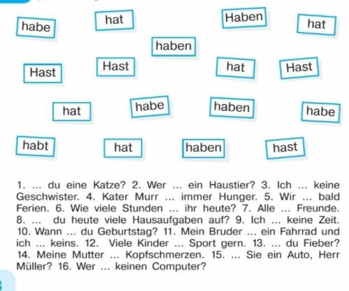 Нужно добавить слова в п4едложения на немецком,без перевода