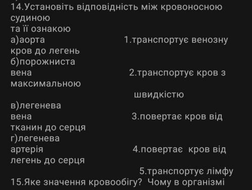 Установіть відповідність між кровоносною судиною та її ознакою