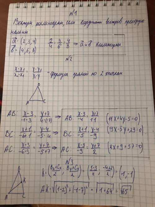 1.Каким свойством обладают координаты коллинеарных векторов? Приведите пример коллинеарных векторов.