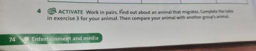 ACTIVATE Work in pairs. Find out about an animal that migrates. Complete the table in exercise 3 for