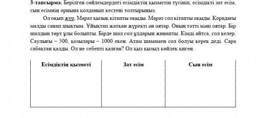 3-тапсырма. Берілген сөйлемдердегі есімдіктің қызметін түсініп, есімдікті зат есім, сын есімнің орны