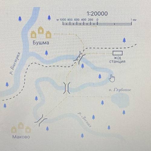 Используя масштаб карты на рисунке, определи расстояние от города Маково до города Бушма Выбери верн