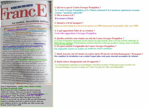 Plan Questionnaire 1. Qu'est-ce que le Centre Georges-Pompidou ? 2. Où se trouve-t-il ? 3. Quand a-t