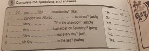 9 Complete the questions and answers. 1. Yes, No Yes, m GAME De... you like strawberries? (like) ?