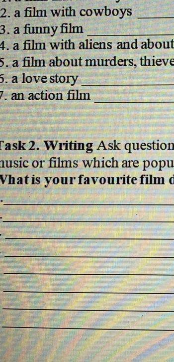 Writing Ask questions to your friend about different genres of music or films which are popular in y