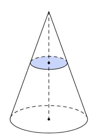 Сечение конуса плоскостью, параллельной основанию, делит высоту на отрезки 2 и 6, начиная от вершины