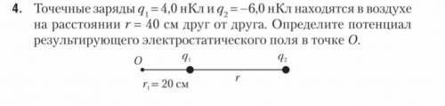 точечные заряды q1=4,0 нКл и q2= -6,0 нКл находятся в воздухе на расстоянии r = 40 см друг от друга.