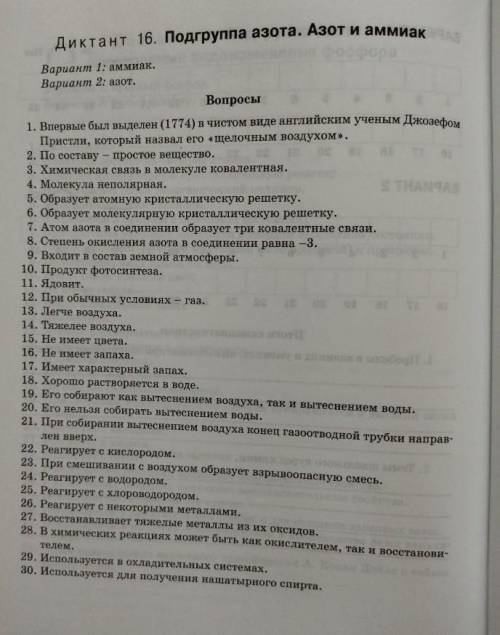 Подгруппа азота. Азот и аммиак , просто вариант и цифры правильного ответа