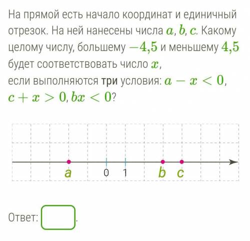 На прямой есть начало координат и единичный отрезок. На ней нанесены числа а, b, с. Какому целому чи