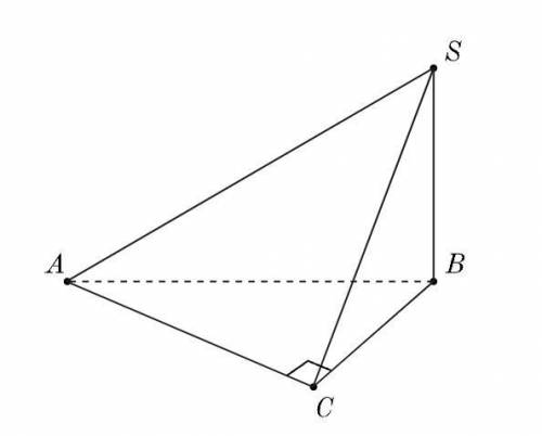 Из точки SS опущен перпендикуляр SBSB к плоскости прямоугольного треугольника ABCABC . Наклонные SAS