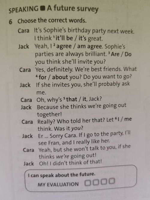 6 Choose the correct words. Cara It's Sophie's birthday party next week. I think 'it'll be / it's gr