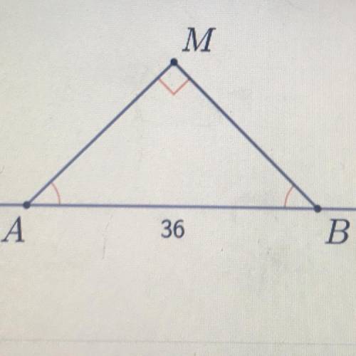 По данным рисунка найдите расстояние от точки M до прямой AB, если AB = 36.