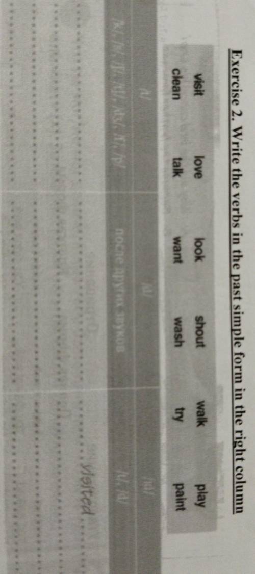 Exercise 2. Write the verbs in the past simple form in the right column visit look walk love shout p