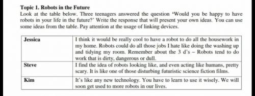 Look at the table below. Three teenagers answered the question Would you be happy to have robots in