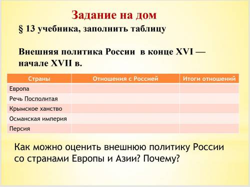 Сделайте таблицу по истории 7 класс