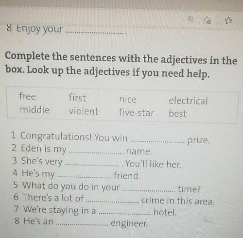 Complete The sentences with the adjectives in the box