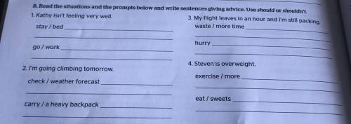 B. Read the situations and the prompts below and write sentences giving advice. Use should or should