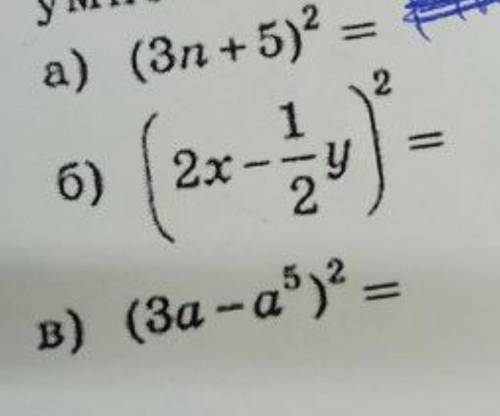 (3n+5)^2 (2x-1/2y)^2 (3a-a^5)^2