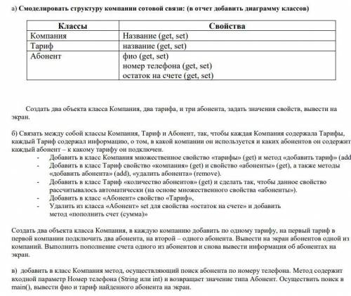 Смоделировать структуру компании сотовой связи на языке Java. Все условия представлены в прикрепленн