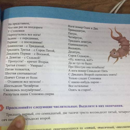 Прочитайте отрывок из шуточного стихотворения Б.Заходера «Про стоножку». Выпишите порядковые числите