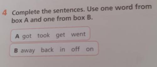 4 Complete the sentences. Use one word from box A and one from box B. A got took get went B away bac