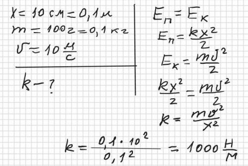 Пружину стиснули на 10 см і притиснули до неї кульку масою 100 г. Після розпрямлення пружини кулька