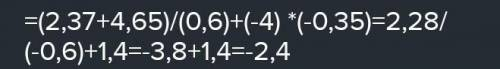 До іть виконати приклад (-2,37-(-4,65)):(-0,6)+(-4)•(-0,35)