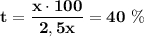 \bf t=\dfrac{x\cdot 100}{2,5x}=40\ \%