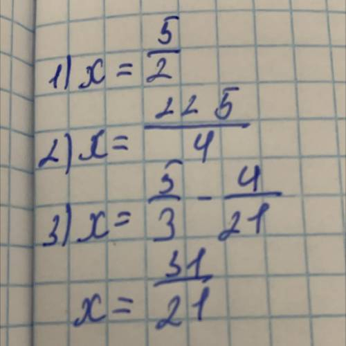 Знайти невідомий член пропорції 1) 3:x=6:5 2) 25:8=x:18 3) x+4/21=5/3-розв'язати рівнянням тільки 3